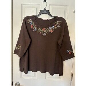 WORN ONCE Quacker Factory women’s brown shirt embroidered rhinestone Shirt 1X XL